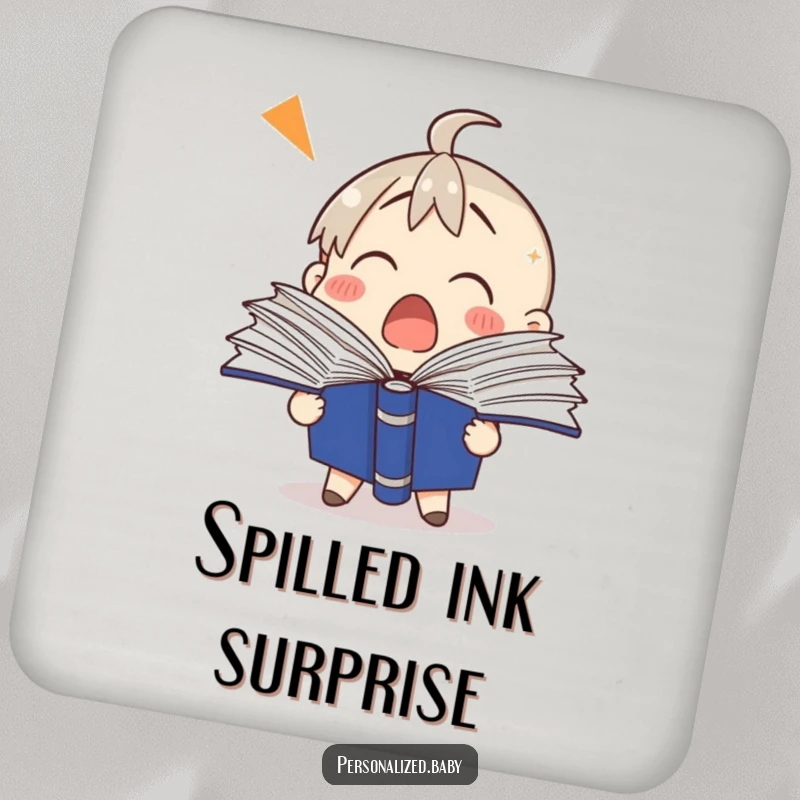 Funny binder coasters featuring a shocked binder character with pages fanning out, protecting surfaces from spills.