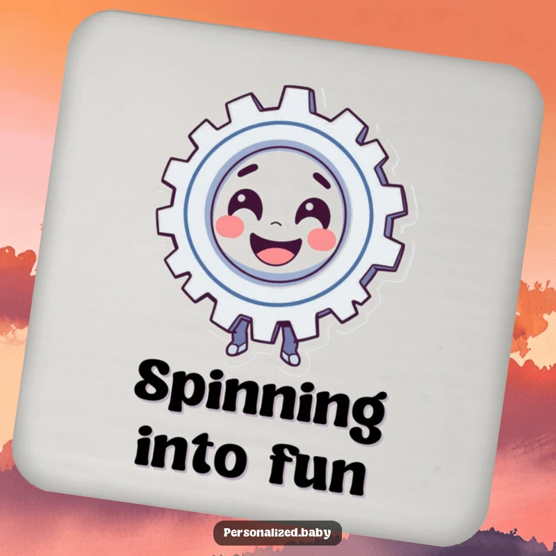 Funny Coaster: Smiling, spinning gear character exudes playful automation. A fun and funny gift for any home.