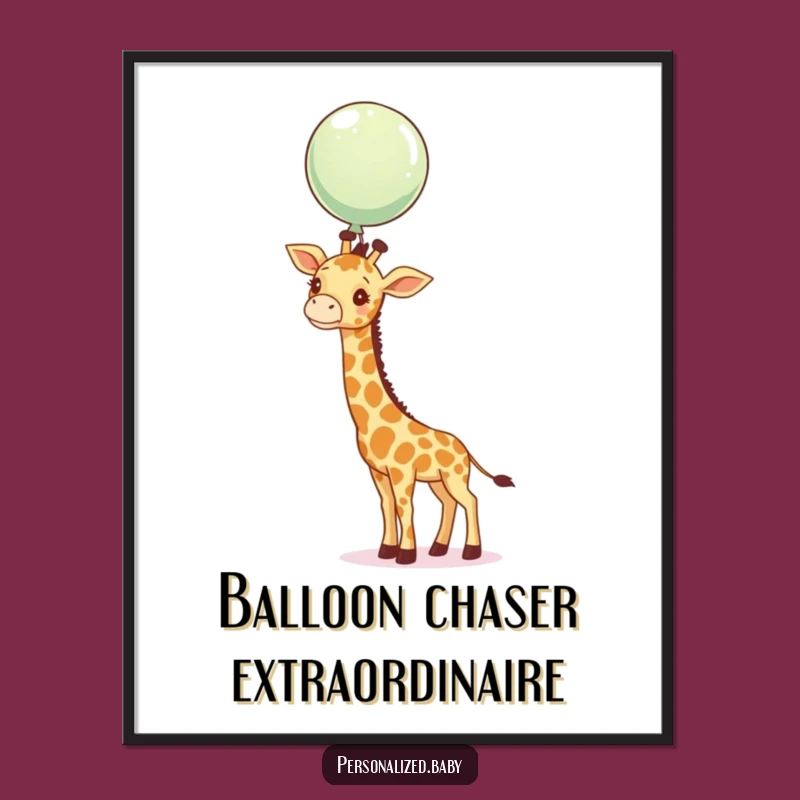 Funny Giraffe Balloon Reach Poster - Amusing wall art and perfect funny gift.