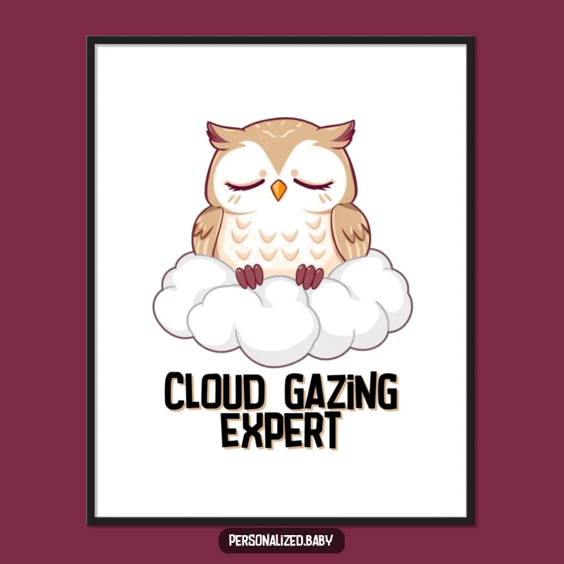 Funny Owl Cloud Poster: Relaxing Wall Art for Peaceful Spaces