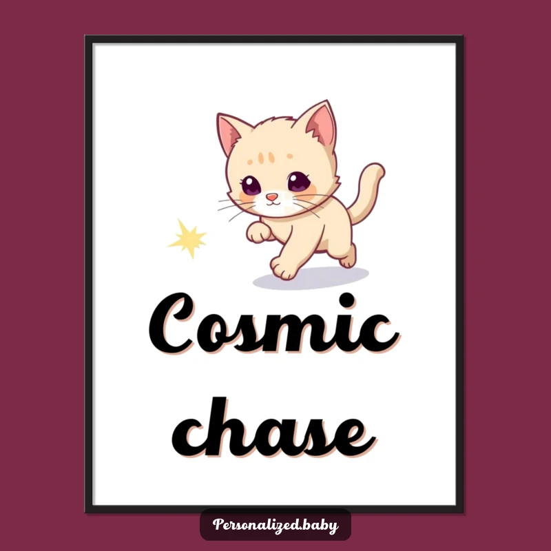 Funny Kitten Comet Chase Poster: Starry Night Sky Art Gift Poster