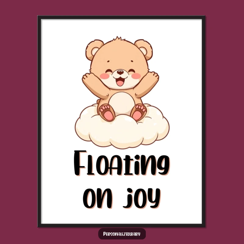 Funny Bear Cub Cloud Poster: Whimsical Joy for Your Walls, Perfect Funny Gift!