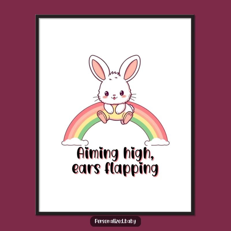 Funny Bunny Rainbow Hop Poster: Whimsical Fluffy Rabbit Art for Cheerful Walls