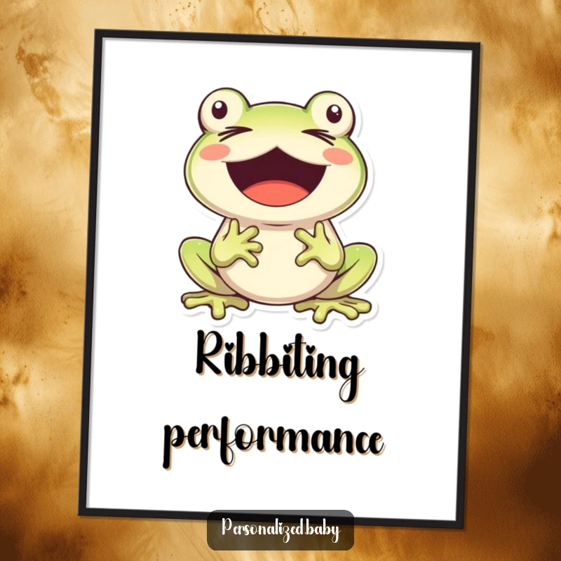 Funny, cheerful frog character singing with eyes closed and mouth wide open, creating a delightful musical wall art piece.