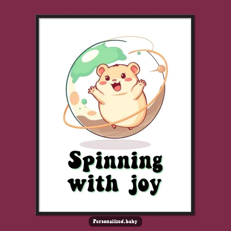 Funny Happy Hamster Planet Poster: Vibrant Cosmic Art, Unique Humorous Decor