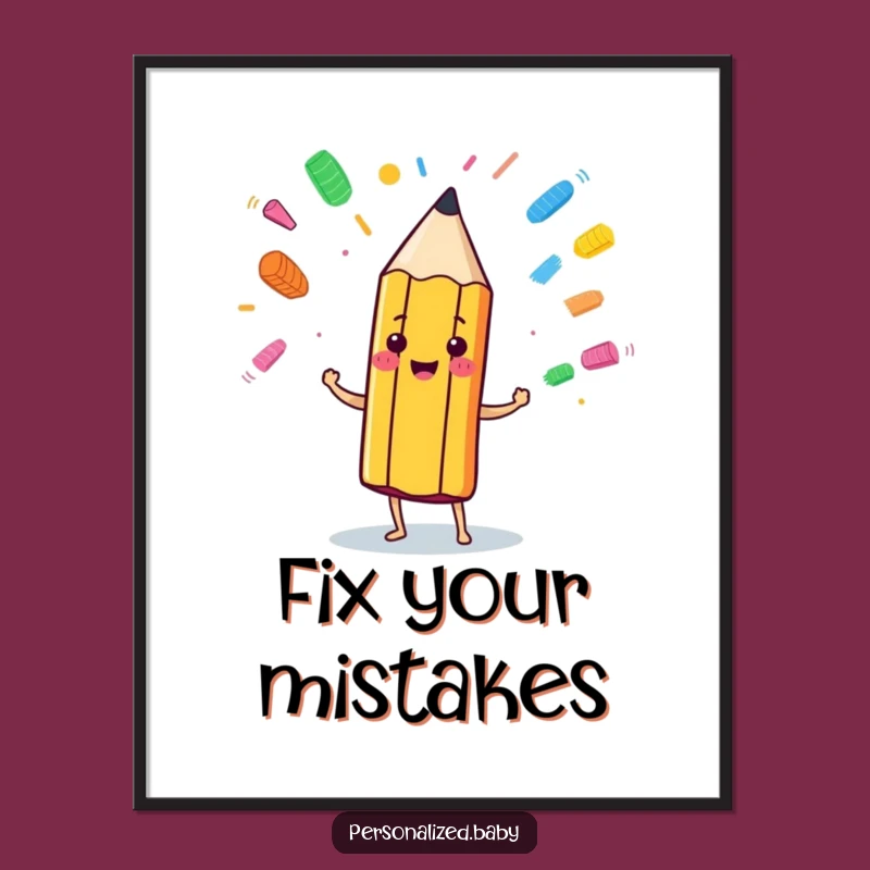 Funny Pencil Juggling Eraser Marks Poster: Vibrant Art to Inspire Your Space