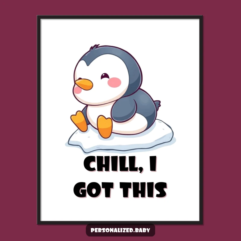 Funny Penguin Poster - Art Print, Chubby Sliding Belly Fun, Hilarious Winter Decor Gift