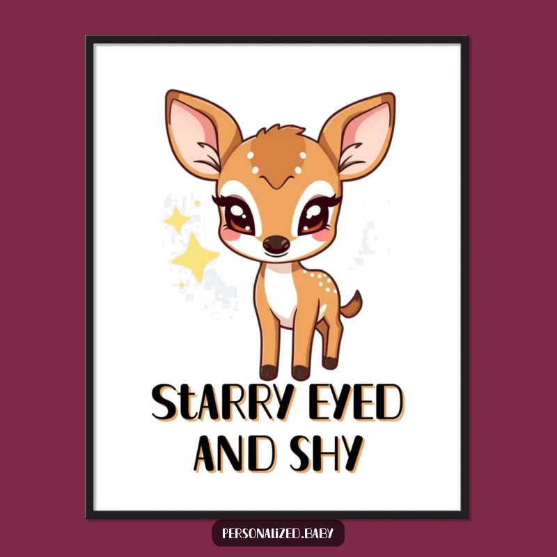 Funny Shy Deer Fawn Poster: Enchanting Twinkling Star Art, Unique Humorous Gift