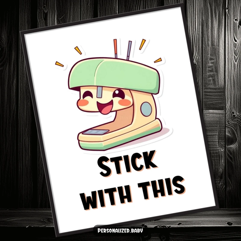 Funny stapler poster featuring a smiling stapler character with staples popping out in excitement, conveying energetic productivity.