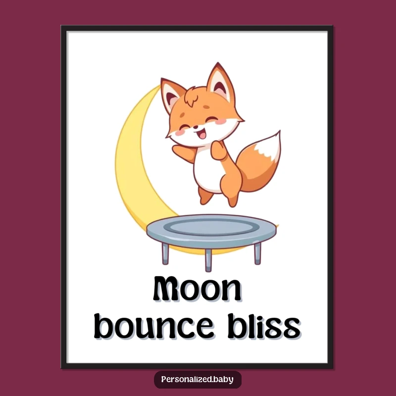 Funny Moon Bouncer Poster - Whimsical Fox Cub Funny Art