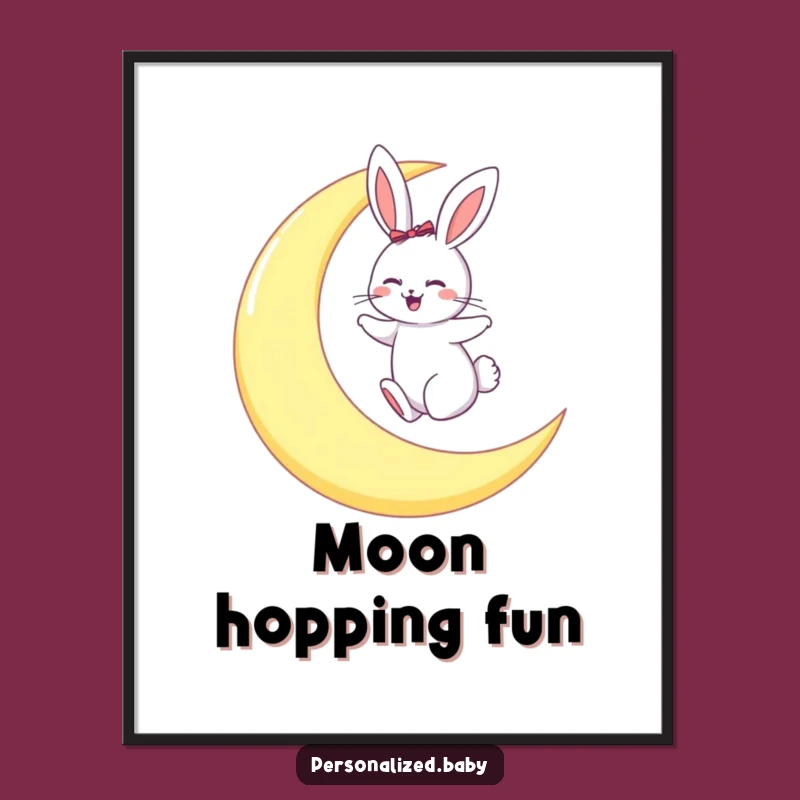 Funny Bunny Moon Hop Poster: Dreamy Night Sky Art Gift Poster