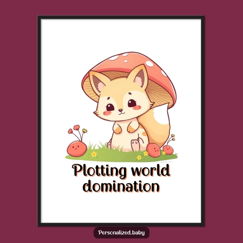 Funny Fox Kit Mushroom Poster: Woodland Mischief for Your Walls, Perfect Funny Gift!