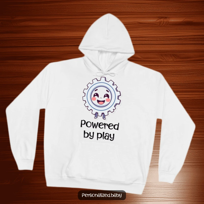 Funny Hoodie: Smiling, spinning gear character exudes playful automation. A comfortable and funny gift.