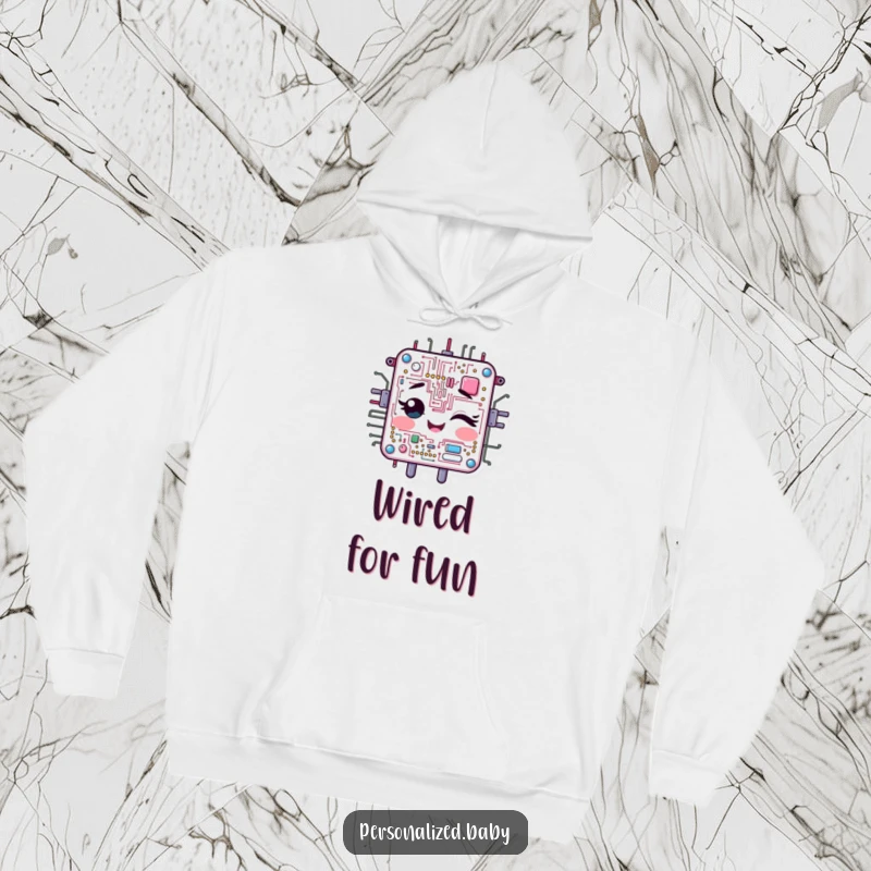 Funny Hoodie: Cheerful, animated circuit board character winks. Comfortable and humorous funny gift.