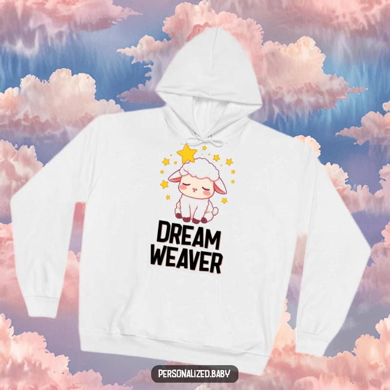 Funny Hoodie: A sleepy lamb dreams peacefully, enveloped by swirling stars, offering ultimate comfort and cozy, dreamlike warmth.