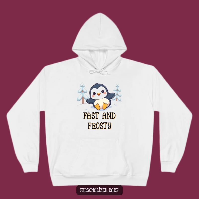 Funny Penguin Snow Slide Hoodie - Cozy and humorous gift for winter warmth.