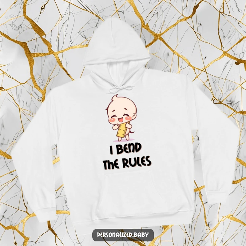 Funny anthropomorphic ruler character hilariously bent in half with laughter, featured on a cozy hoodie.
