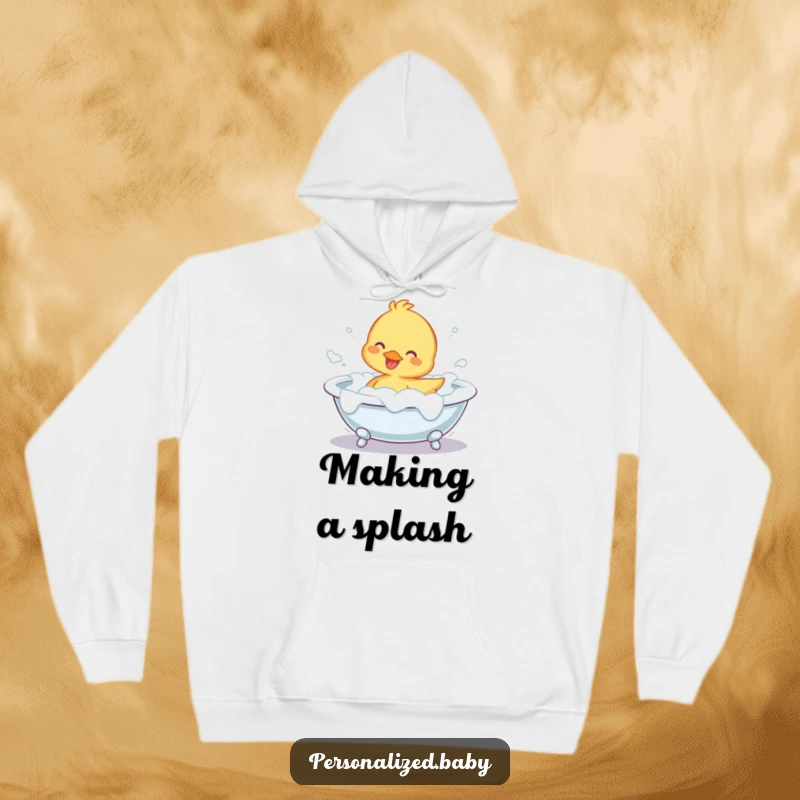 Funny Hoodie showcasing a cheerful duckling gleefully splashing in a bathtub overflowing with foam, perfect for cozy, fun wear.