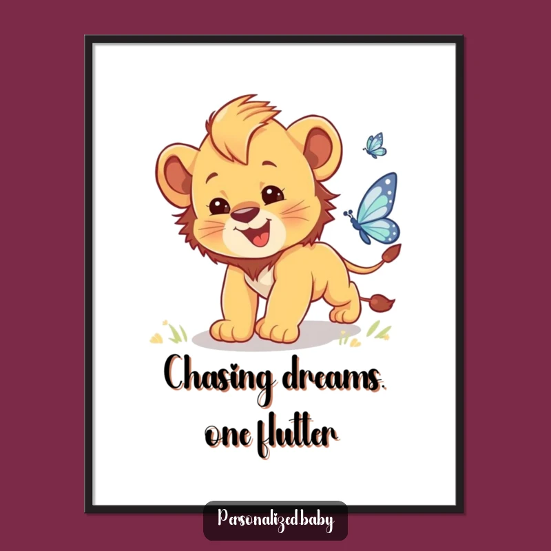 Free Printable Lion Cub Art: Funny Clumsy Chase Downloadable Wall Decor Gift