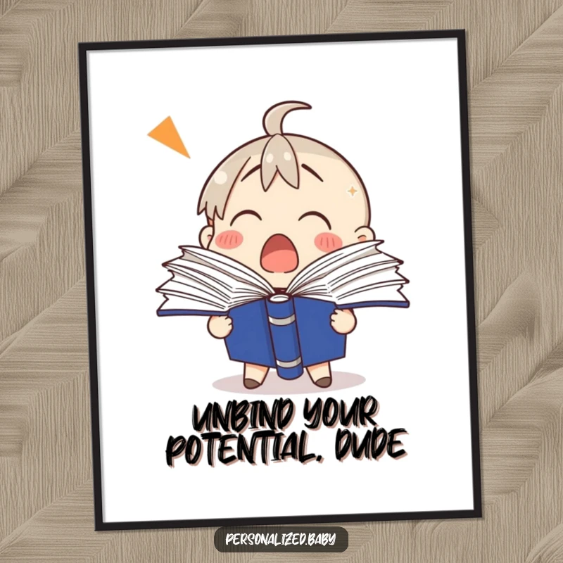 Funny Free Printable Wall Art of a binder character comically surprised, with pages exploding outwards in shock.