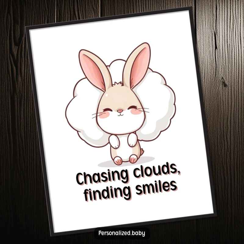 Funny Free Printable Wall Art featuring a curious rabbit peeking from behind a giant, winking cloud, adding whimsical charm to any decor.