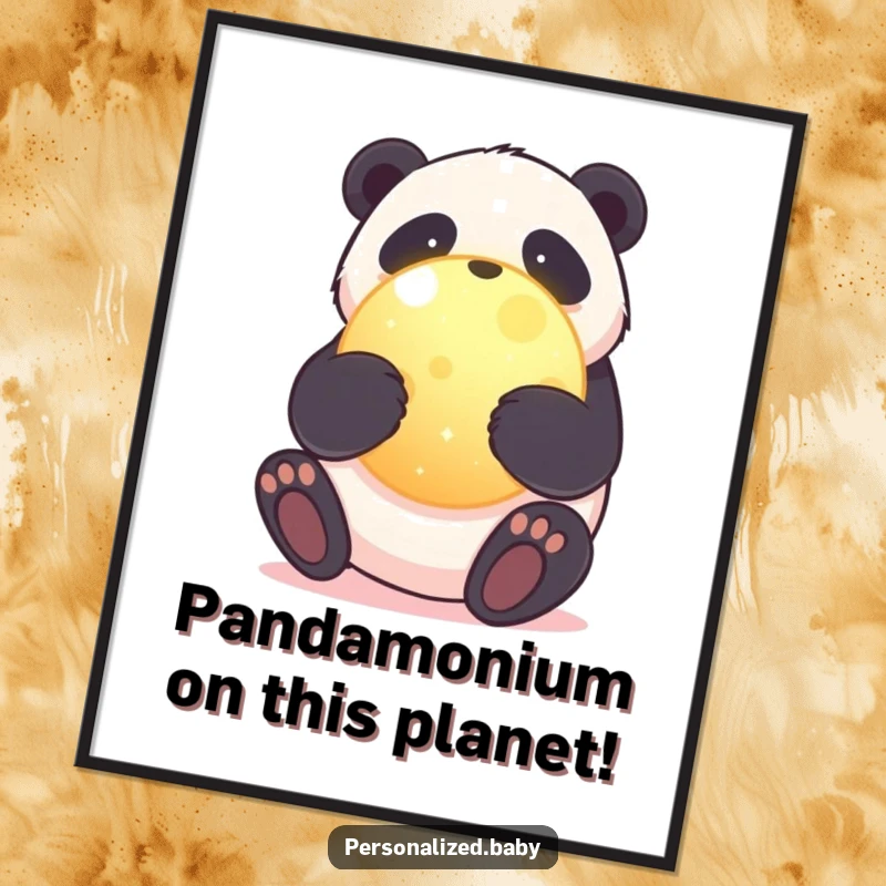 Funny Free Printable Panda Wall Art: A cuddly panda bear embracing a bright, glowing planet.