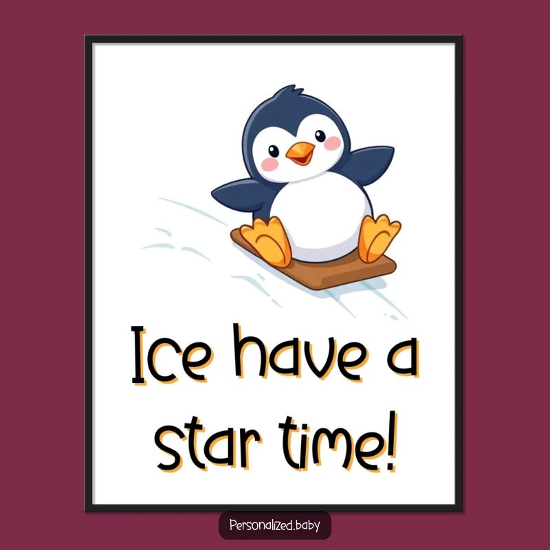 Free Printable Penguin Wall Art: Funny Starry Slope Art Downloadable Gift