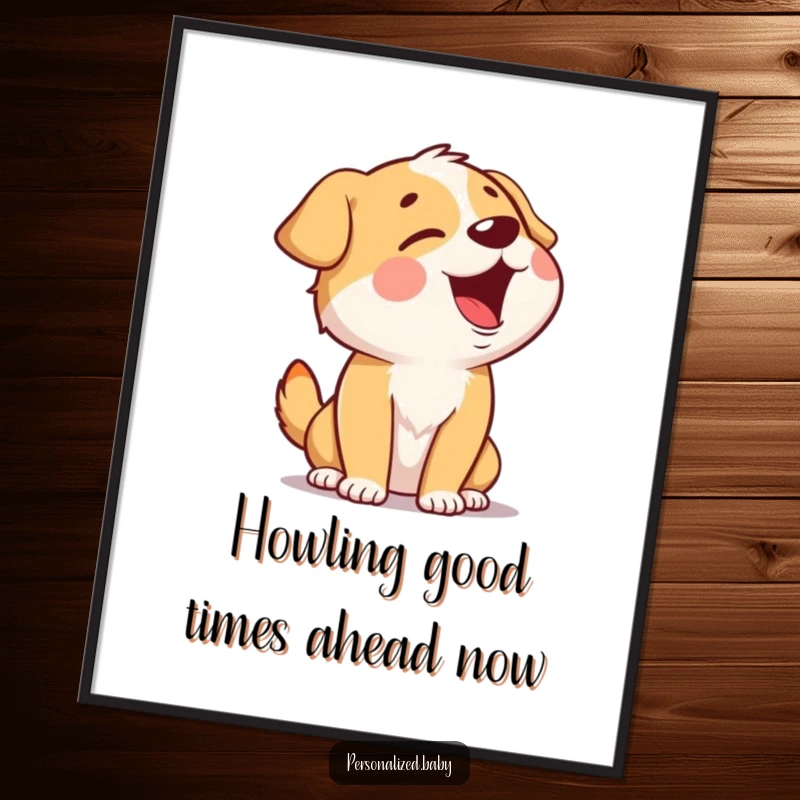 Funny Free Printable Wall Art: A dog joyfully singing with its head tilted back, captured mid-giggle with musical notes flying.