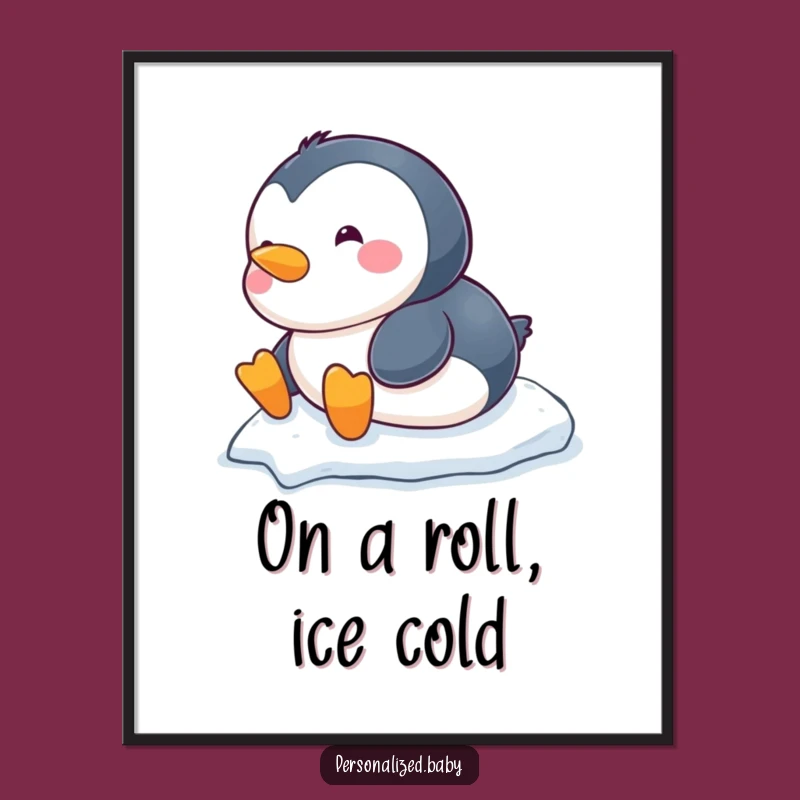 Free Printable Wall Art: Penguin Sliding, Funny Downloadable Decor