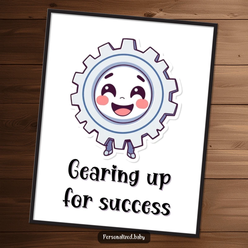 Funny Free Printable Wall Art: A smiling gear character in playful, spinning motion, embodying automation and creativity.