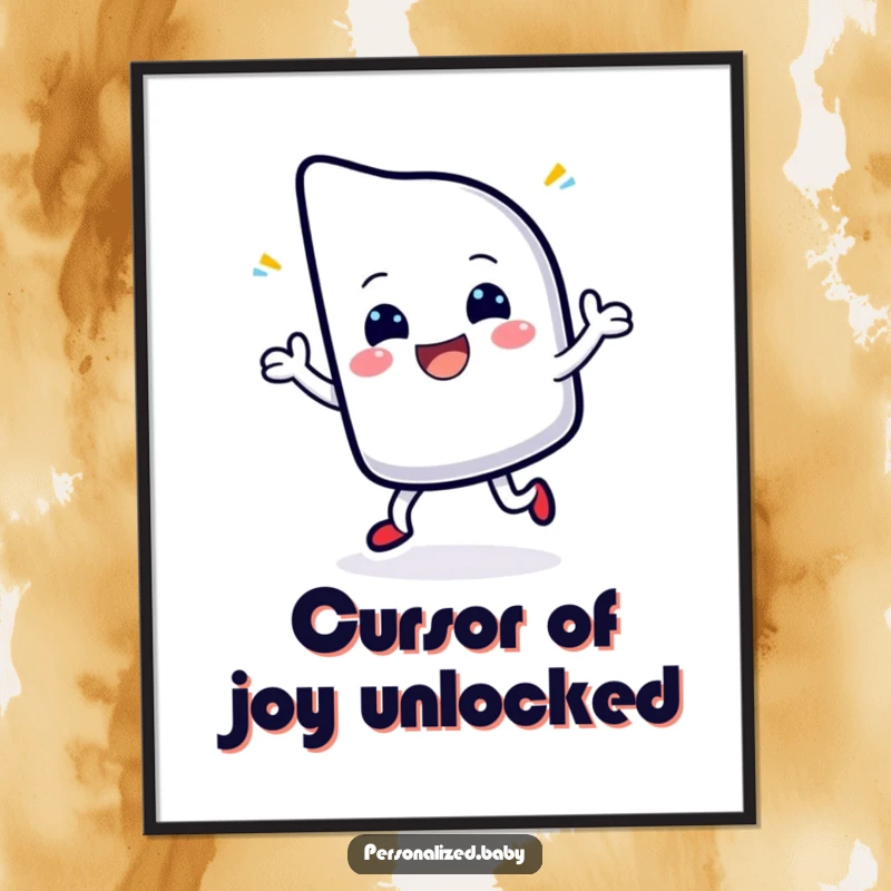 Funny Free Printable Wall Art: A vibrant, blinking cursor character captured mid-dance, radiating pure joy and digital delight.