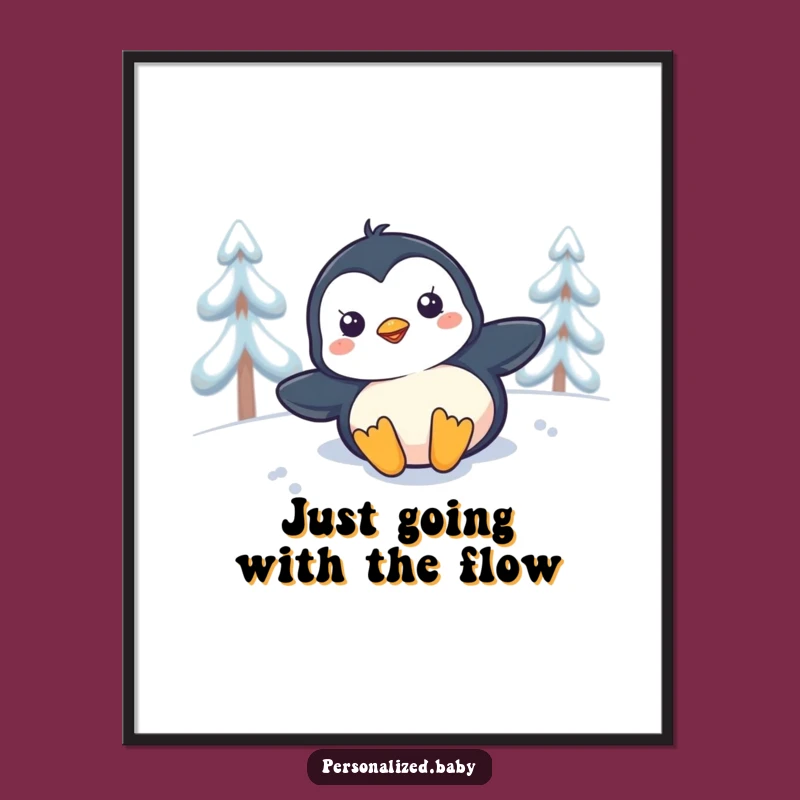 Funny Free Printable Wall Art: Penguin Sliding - Playful Downloadable Decor!