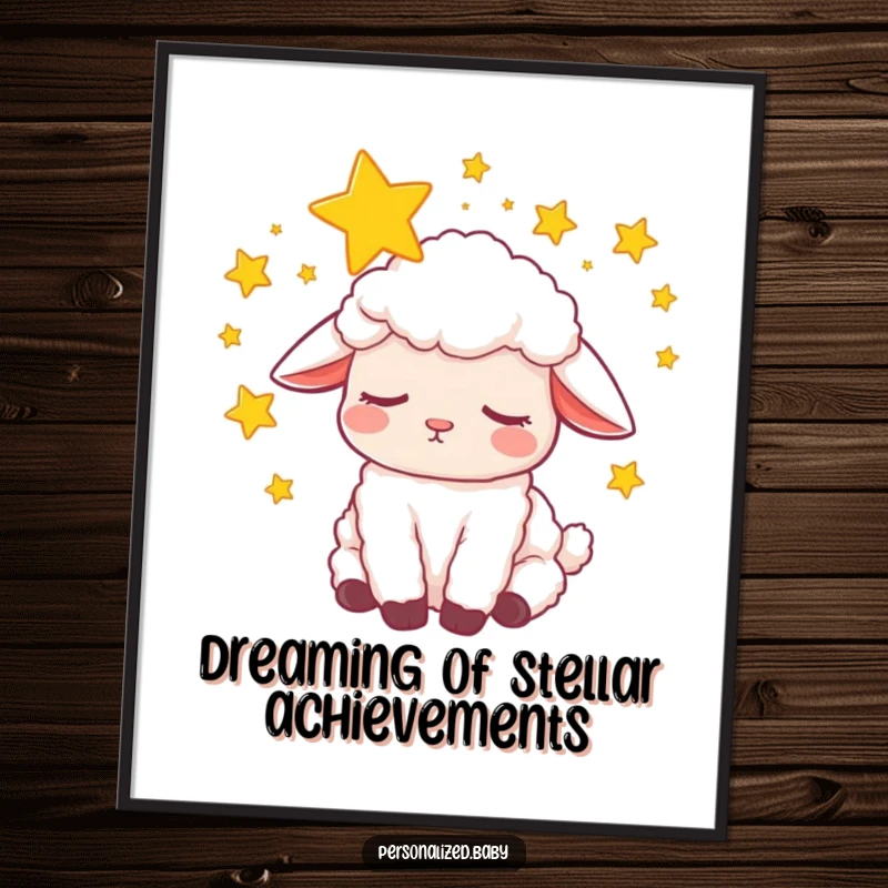 Funny Free Printable Wall Art: Sleepy lamb with stars swirling, dreaming peacefully on walls.