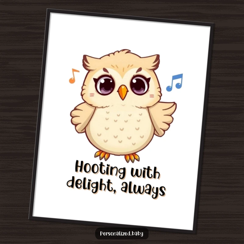 Funny Free Printable Wall Art: A surprised owl with wide eyes, melodically hooting a tune, creating a whimsical and humorous visual.