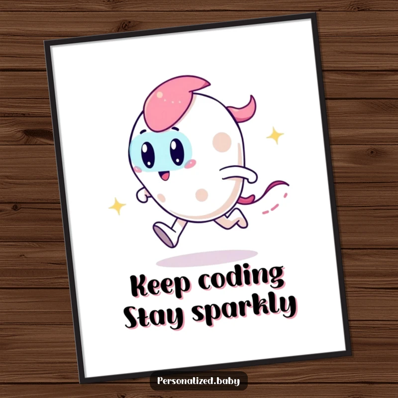 Funny Free Printable Wall Art of a zooming code character leaving a bright sparkly trail, digital download.