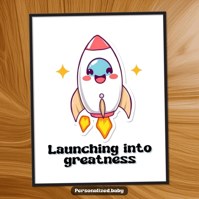 Funny Free Printable Wall Art: A beaming rocket ship character happily launching, symbolizing adventure and space exploration.