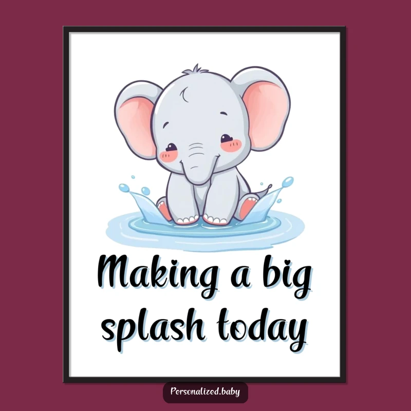 Funny Free Printable Wall Art: Baby Elephant Splashing - Joyful Downloadable Decor for Any Room!