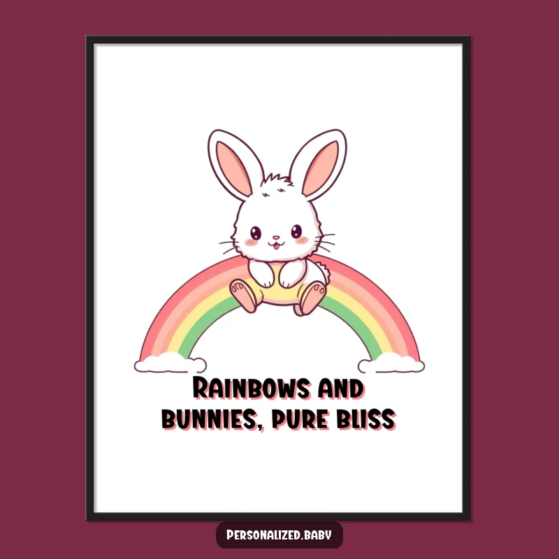 Free Printable Bunny Rainbow Art: Funny Oversized Ears Hop Downloadable Wall Decor Gift