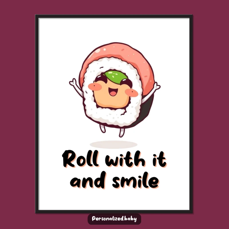 Free Printable Funny Wall Art: Dancing Sushi Character for Joyful Downloadable Decor