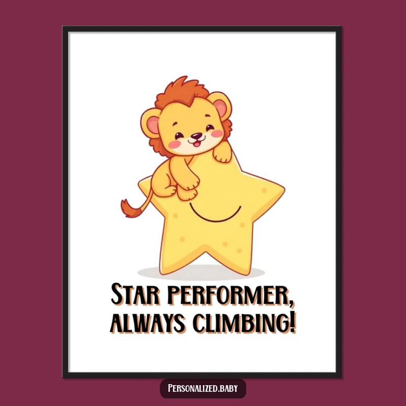 Free Printable Lion Cub Wall Art: Star Climber Funny Downloadable Gift