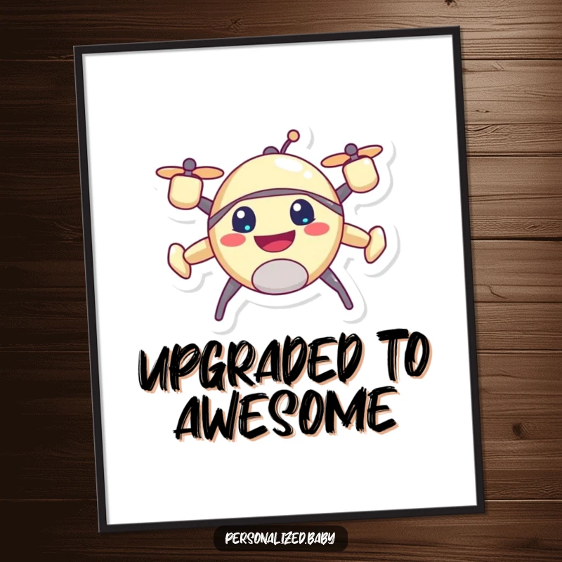 Funny Free Printable Wall Art featuring a happy, buzzing drone character hovering with a mischievous grin, ready to fly into your decor.