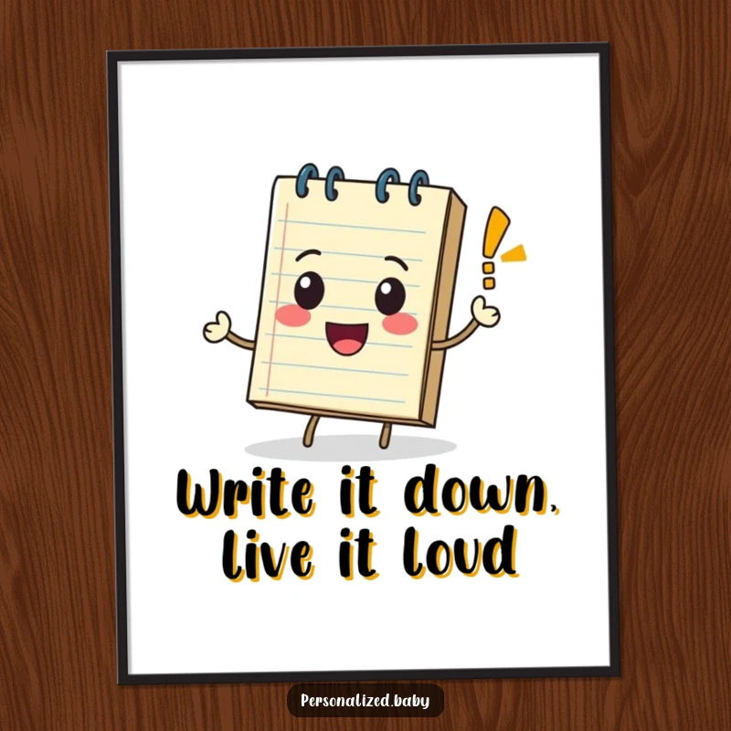 Funny Free Printable Wall Art: A rolling notepad character with a bouncing exclamation mark, bringing playful energy to the room.