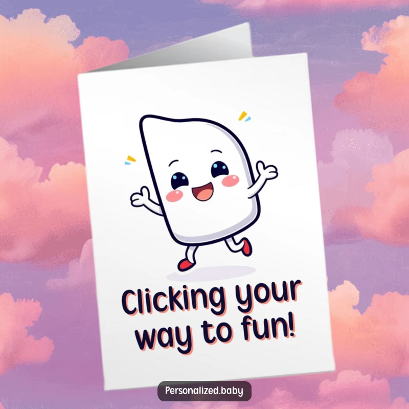 Funny Free Printable Birthday Card: A happy, blinking cursor character joyfully dancing, radiating excitement for a birthday celebration.