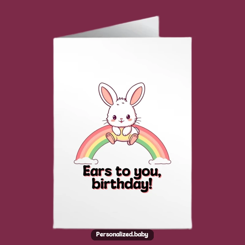 Free Printable Bunny Birthday Card: Funny Oversized Ears Rainbow Hop Downloadable Gift