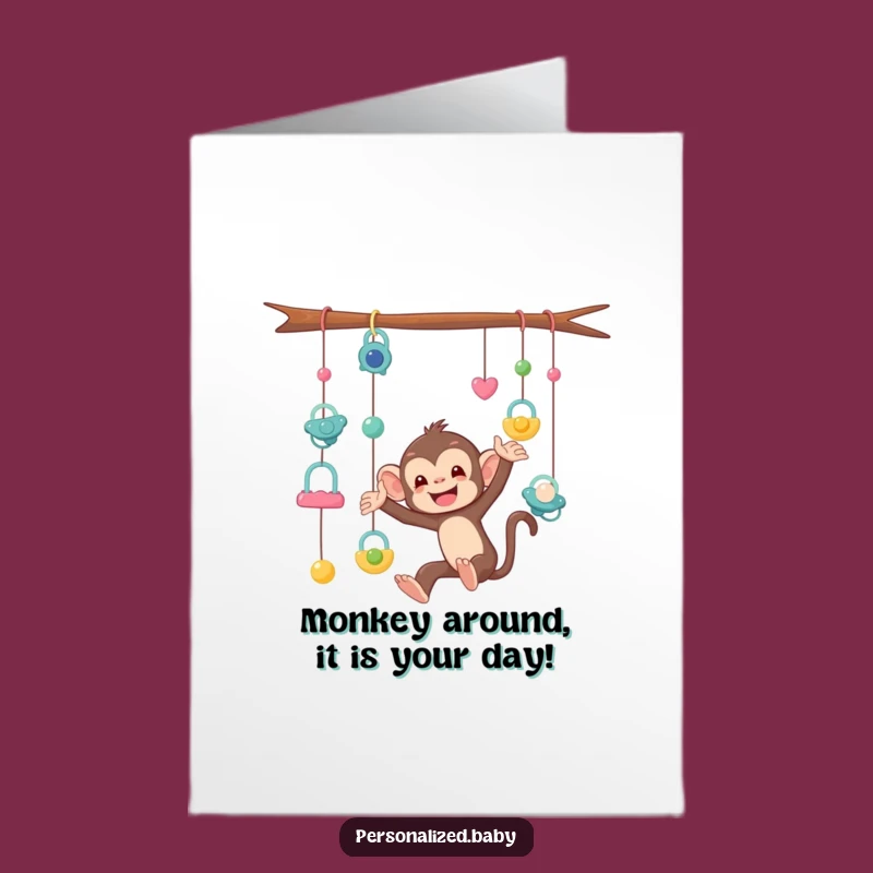 Free Printable Birthday Card: Funny Monkey Chaos, Downloadable Gift for New Parents