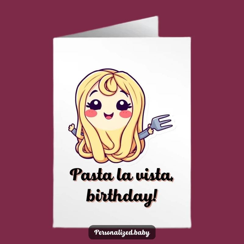 Free Printable Birthday Card: Funny Spaghetti Noodle, Fork Gift, DIY Download