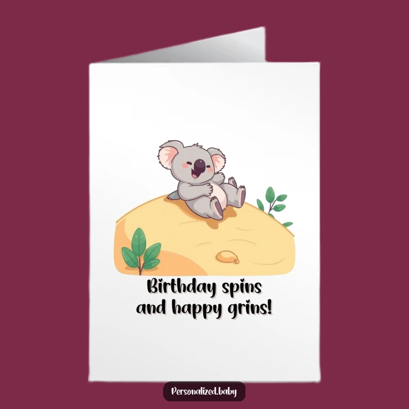 Free Printable Birthday Card: Giggling Koala Tumbles Downhill, Hilarious Downloadable Fun