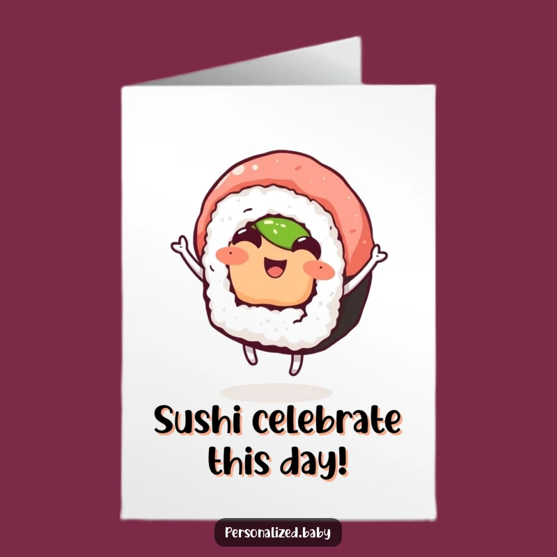 Free Printable Birthday Card: Joyful Sushi Dance Design for a Fun Downloadable Gift