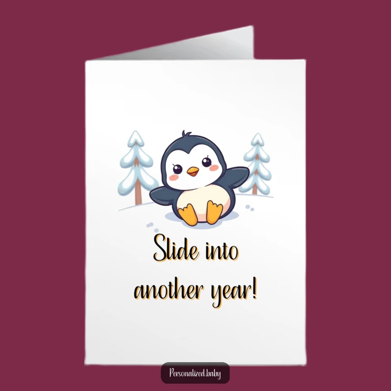 Free Printable Birthday Card: Penguin Sliding - Fun Downloadable Gift for a Cool Celebration!