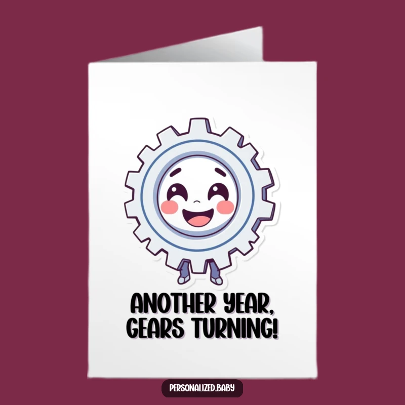 Free Printable Birthday Card: Smiling Gear Character, Funny Downloadable Gift for Automation Lovers